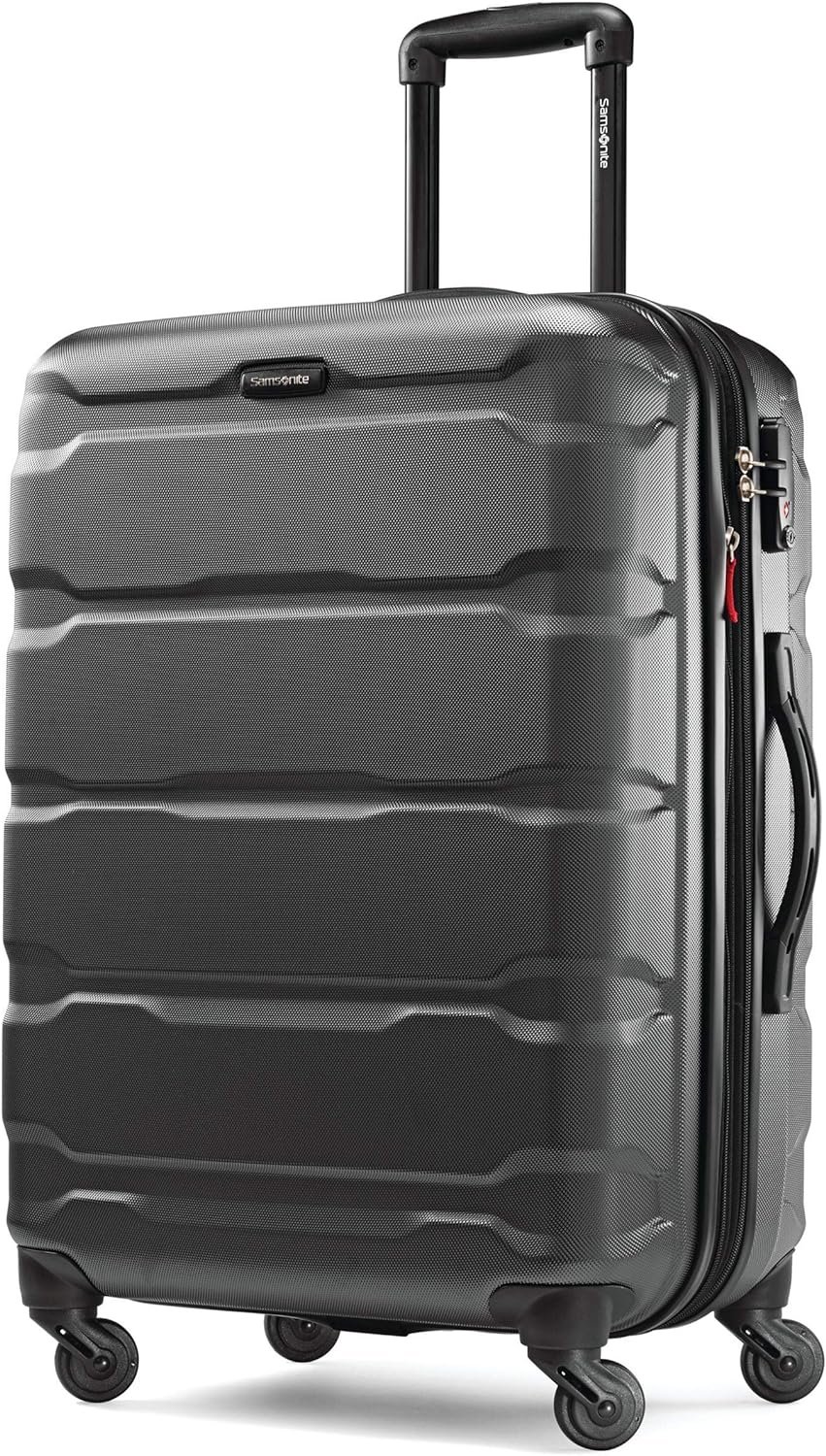 Samsonite Omni PC Hardside Expandable Luggage with Spinner Wheels, Checked-Medium 24-Inch, Black