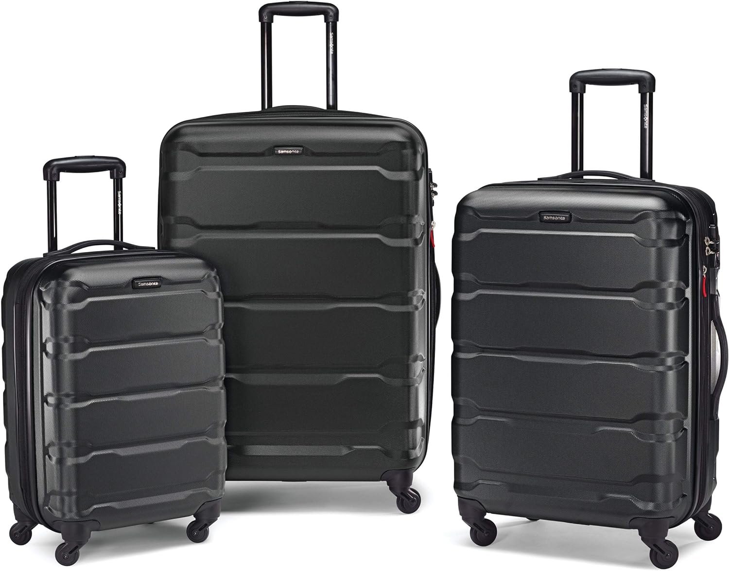 Samsonite Omni PC Hardside Expandable Luggage with Spinner Wheels, Checked-Medium 24-Inch, Black